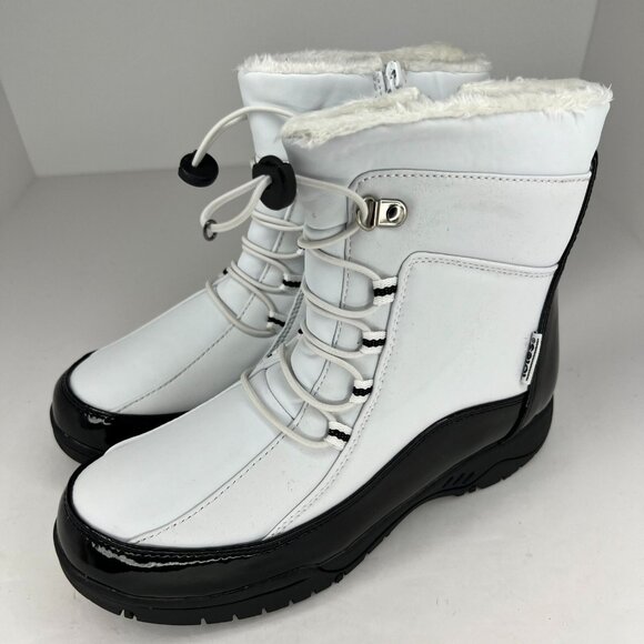 Totes Womens Robin 100-0198 White Black Lace Up Mid Round Toe Size 9M Snow Boots - Picture 1 of 9